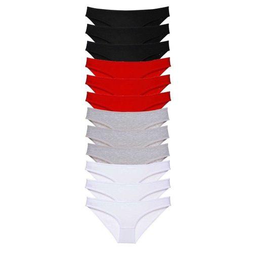 12 Adet Süper Eko Set Likralı Kadın Slip Külot Siyah Kırmızı Gri Beyaz