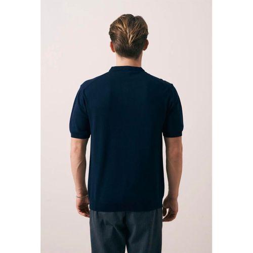 Dogen Hakim Yaka Düğmeli Kısa Kollu İnce Triko Erkek T-Shirt - Lacivert