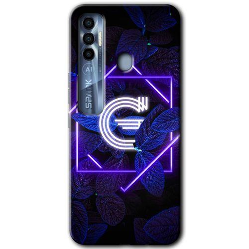 Tecno Spark 7 Pro HD Baskılı Kılıf + 9D Tam Ekran Koruyucu - Dark Neon Yaprak G Harfi