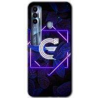 Tecno Spark 7 Pro HD Baskılı Kılıf + 9D Tam Ekran Koruyucu - Dark Neon Yaprak G Harfi