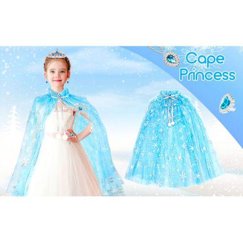 Karlar Ülkesi Elsa Frozen Mavi Pelerin – 80 cm Kar Desenli Çocuk Pelerini ( Taç Hariç ) (3748)