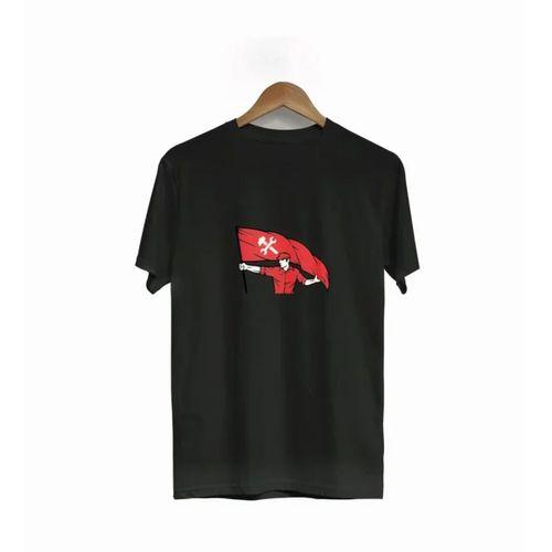1 Mayıs Emek Ve Dayanışma Bayraklı Emekçi Baskılı Bisiklet Yaka T-shirt - Siyah