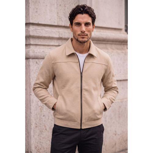 Harrison Relaxed Fit Kaşe Fermuarlı Erkek Ceket - Bej