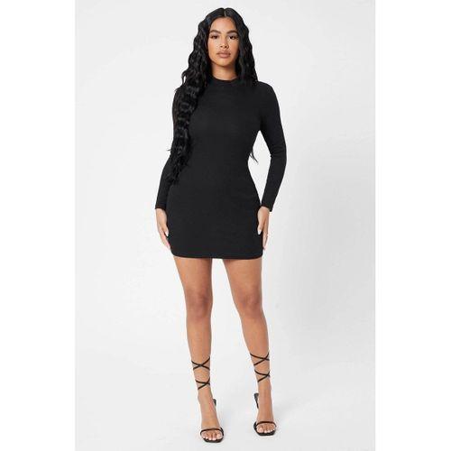 Kadın Siyah Kaşkorse Balıkçı Yaka Uzun Kollu Bodycon Mini Elbise