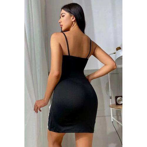 Kadın Siyah Bacak Yırtmaçlı Beyaz Dantelli Ve Fiyonklu Şık Gecelik