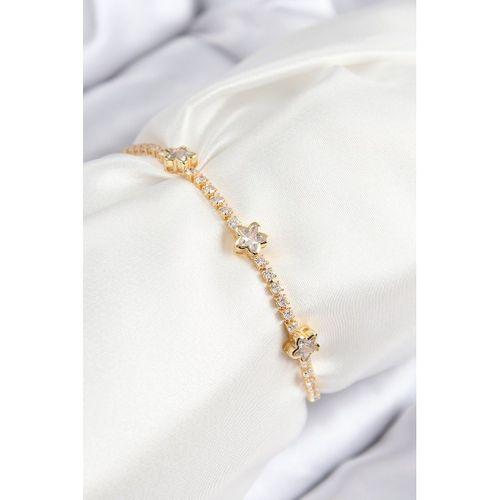 Pirinç Zirkon Taşlı Yıldız Model Gold Renk Asansörlü Kadın Bileklik