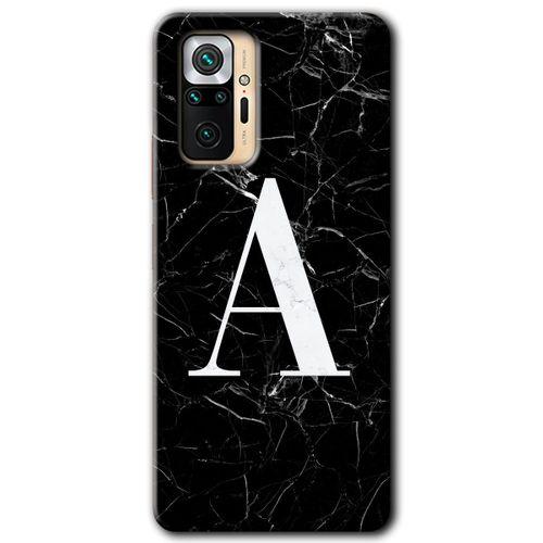 Xiaomi Redmi Note 10 Pro Kılıf Baskılı Kapak - Siyah Mermer Desenli A Harfi + 5D Tam Kaplayan Cam