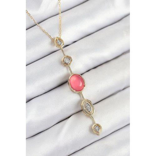 Pirinç Zincir Pembe Gold Renk Zirkon Taşlı Y Kolye