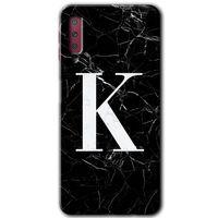 Potkal Hediye Fabrikası Samsung Galaxy A7 2018 Kılıf HD Desen Baskılı Arka Kapak - Siyah Mermer Desenli K Harfi