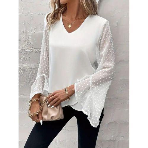 Kadın Uzun Kollu V Yakalı Kolları Ispanyol Detayı Sandy Bluz