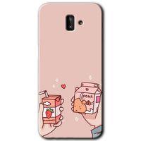 MRCİLETİSİM MRCİLETİSİM Samsung Galaxy J6 Plus Kılıf HD Desen Baskılı Arka Kapak + Temperli Cam - Meyveli Süt