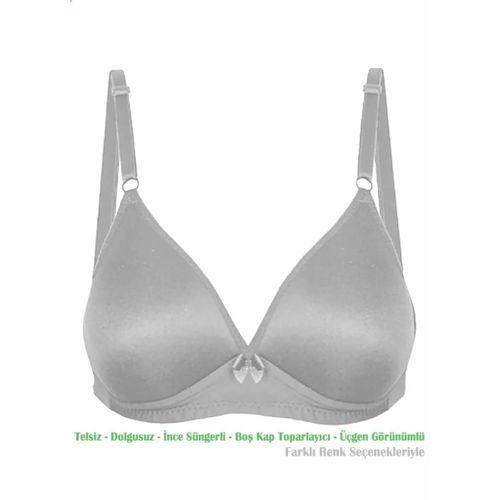 Alışveriş Meydanı Kadın Gri Üçgen Görünümlü Boş Kap Süngerli Telsiz Sütyen