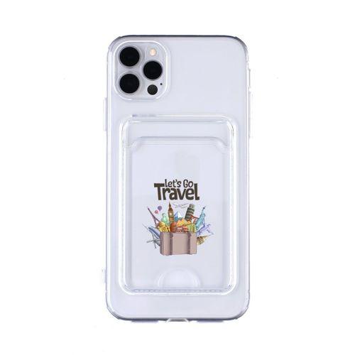 iPhone 12 Pro Uyumlu Lets Go Travel Desenli Şeffaf Kamera Korumalı ve Kartlıklı Telefon Kılıfı