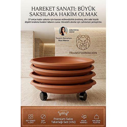 Tekerlekli Saksı Tabağı 4lü Set 37 cm Ağır Yük Taşıyıcı Damacana Altlığı Saksı Altı Tekerleği Tablası KAHVE 721056