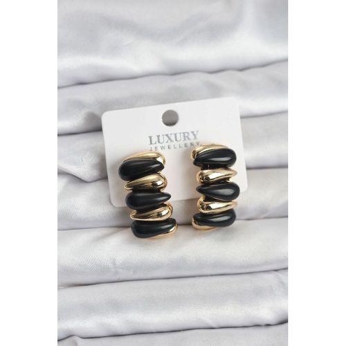 Siyah Renk Pirinç Vintage Kadın Küpe