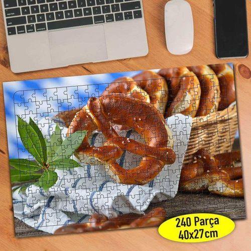 Hasır Piknik Sepetinde Simit Yiyecek 240 Parça Puzzle Yapboz-1817