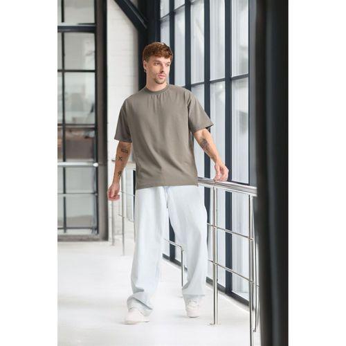 İki İplik Kumaş Pamuklu Bisiklet Yaka Basic Oversize Erkek T-Shirt - Kapari