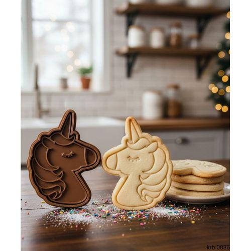 Sevimli Unicorn Kurabiye Kalıbı – Tek Boynuzlu At Figürlü, Çift Parça Hamur Kesici, Şeker Hamuru ve Oyun Hamuru İçin