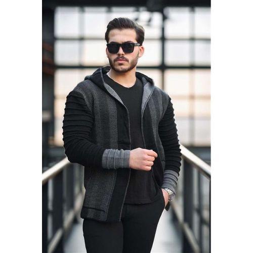 Füme Erkek Kolları Desenli Panço Hırka