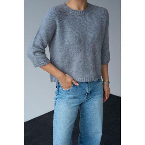 Bisiklet Yaka Reglanlı Kısa Kol Kazak - Gri