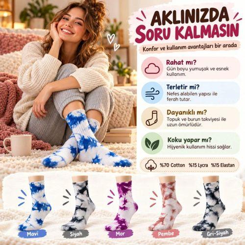 Unisex Batik Desenli Çorap 5'li Set Pamuklu Renkli Uzun Soket Dikişsiz Nefes Alan Günlük Spor Çorabı