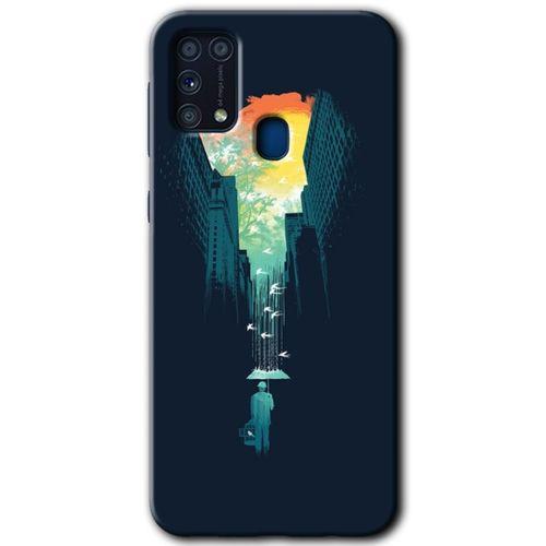 MRCİLETİSİM Samsung Galaxy M31 Kılıf Baskılı Kapak - City Bird Sky +Tam Kaplayan Mat Seramik