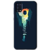 MRCİLETİSİM Samsung Galaxy M31 Kılıf Baskılı Kapak - City Bird Sky +Tam Kaplayan Mat Seramik