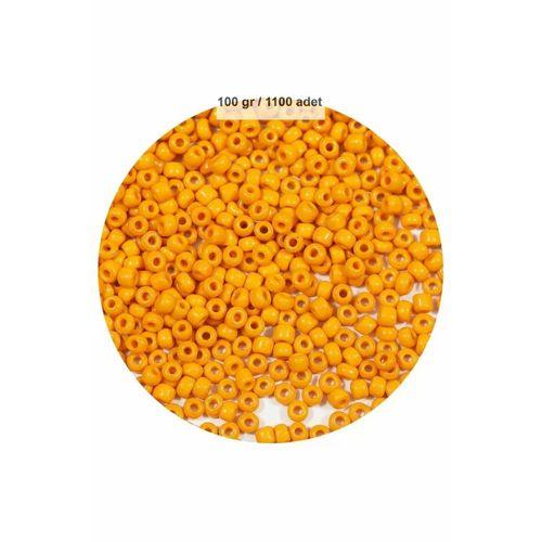 Turuncu Renk 4 mm Yaklaşık 1100 adet / 100 gram Cam Boncuk Oya Yazma Bileklik ve Kolye