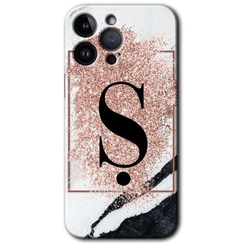 iPhone 14 Pro HD Baskılı Kılıf + 9D Tam Ekran Koruyucu - Pembe Mermer Desenli Ş Harfi