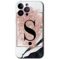 iPhone 14 Pro HD Baskılı Kılıf + 9D Tam Ekran Koruyucu - Pembe Mermer Desenli Ş Harfi