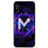 Xiaomi Mi A2 Lite Kılıf HD Desen Baskılı Arka Kapak+Temperli Cam - Dark Neon Yaprak M Harfi