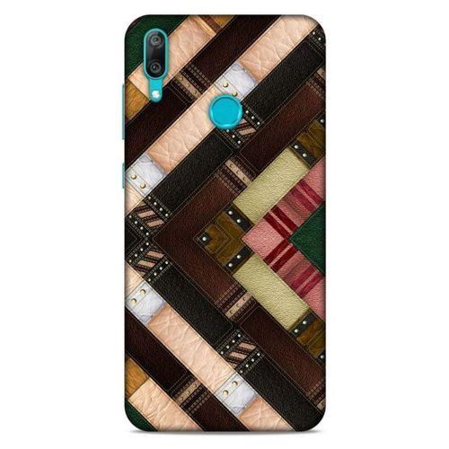 Huawei Y7 2019 Kılıf Patchwork (7) Telefon Kılıfı Koyu Kahverengi