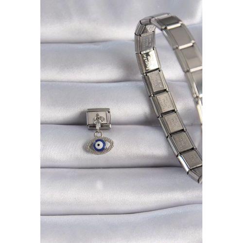 pilelistore 316L Çelik Gümüş Renk Sallantılı Göz Figür Nazar Boncuk Detay Nomination Charm - TJ-BC1044