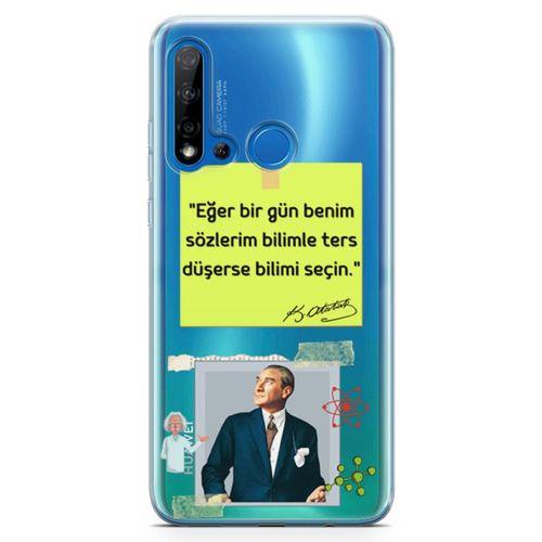 Huawei Nova 5i Kılıf Caps Atatürk Arka Kapak Koruma Desenli Full Koruyucu
