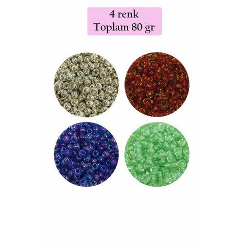 Dökme Cam Kum Boncuk (8/0) 3 mm - 4 Renk - Toplam 80 Gram - BNC417