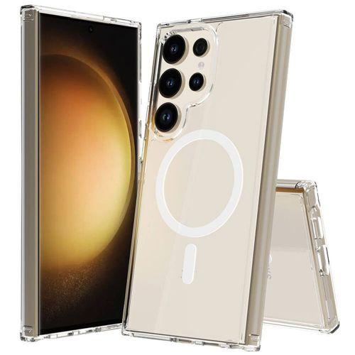 Galaxy S24 Ultra Kılıf M-safe Şarj Özellikli Şeffaf Sert PC Zore Embos Kapak