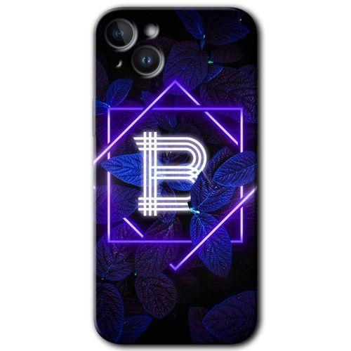 iPhone 14 HD Baskılı Kılıf + 9D Tam Ekran Koruyucu - Dark Neon Yaprak B Harfi