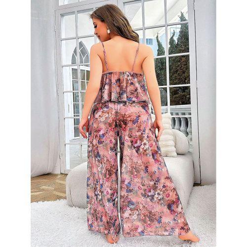 Özel Tasarım Büyük Beden Çiçek Desenli Bol Kesim 2'li Pijama Takımı