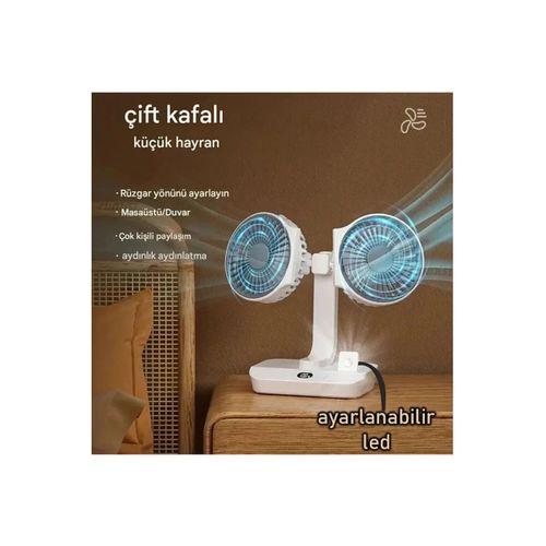Masaüstü Dijital Ekranlı Çift Fanlı Led Işıklı Soğutucu Fan Ev Ofis Şarjlı Vantilatör