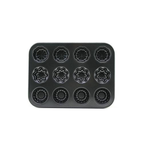 12 Gözlü Metal Muffin Kek Kalıbı - Siyah