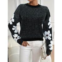 Kadın Uzun Kollu Bisiklet Yaka çiçek Desenli Triko Bluz