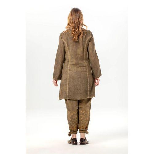 Uzun Katlanabilir Kol İnka Düğmeli Yazlık Otantik Nakışlı Poplin Tunik Toprak Tprk