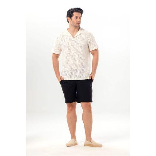 Girit Kısa Kol Düğmeli Kopanaki Erkek Tişört | Yazlık Erkek Tshirt Krem Krm