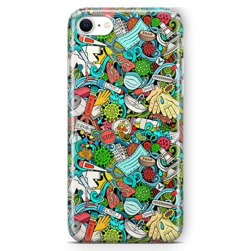 Apple iPhone SE 2020 Kılıf Covid-19 Doodle Arka Kapak Koruma Desenli Full Koruyucu