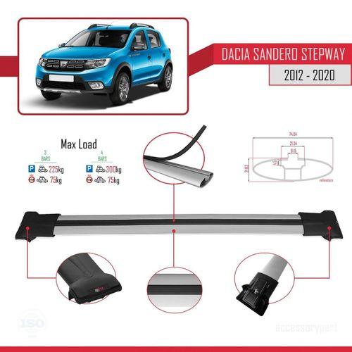Dacia Sandero STEPWAY 2012-2020 Arası ile Uyumlu FLY Model Ara Atkı Tavan Barı GRİ 3 ADET BAR