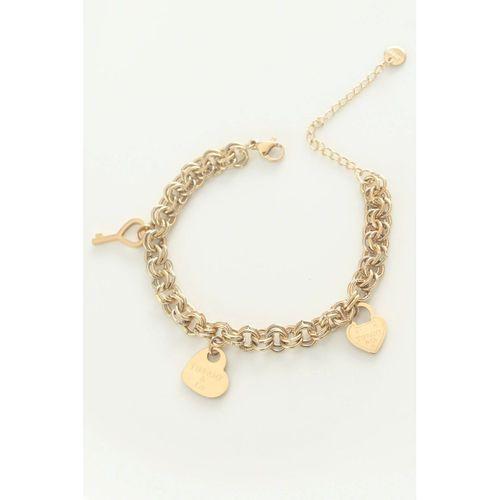 316L Çelik Kalp Aksesuarlı Gold Renk Sarmal Zincir Bileklik