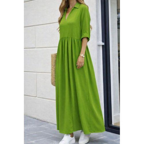 Kadın Truvakar Kollu V Yakalı Yırtmaçlı Uzun Aerobin Elbise