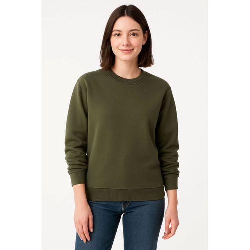 Üç İplik Düz Bisiklet Yaka SweatShirt - Haki