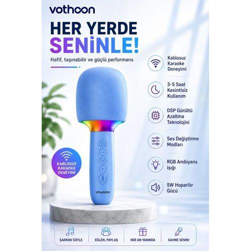 Çocuk Ve Yetişkin Karaoke Mikrofonu Kablosuz Rgb Ambiyans Işığı Ses Değiştirme Modlu Hoparlör