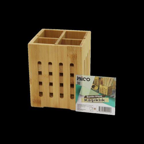 Ahşap Bambu 4 Bölmeli Kaşıklık Organizer (11x11 cm, Pencereli)